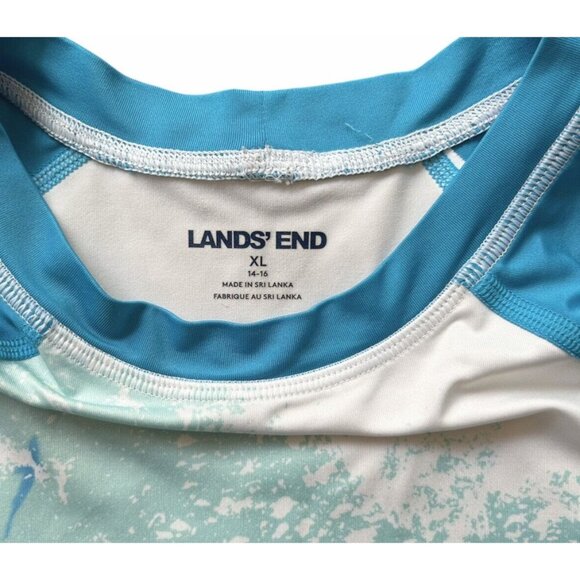 Lands End White Teal SS Rashguard Hammerhead Sharks Ocean Swim Size XL (14/16) - Picture 2 of 6